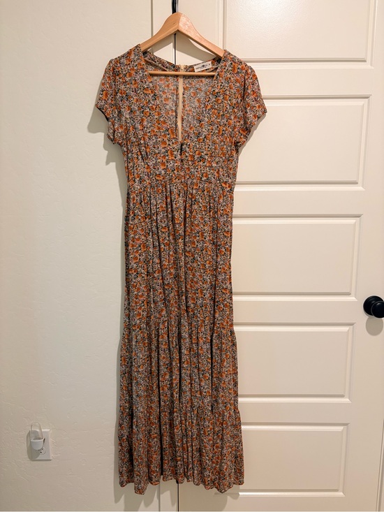NATURAL LIFE Dresses & Skirts - NATURAL LIFE Cottagecore Boho Orange Floral Tiered Maxi Dress Sz M